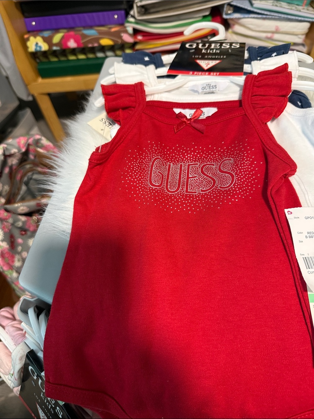 GUESS Red Rhinestone Logo Sleeveless Toddler Top18 months